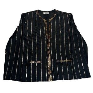 Joseph Ribkoff Women's Black Evening Jacket Gold Metallic Cocktail Collarless 10